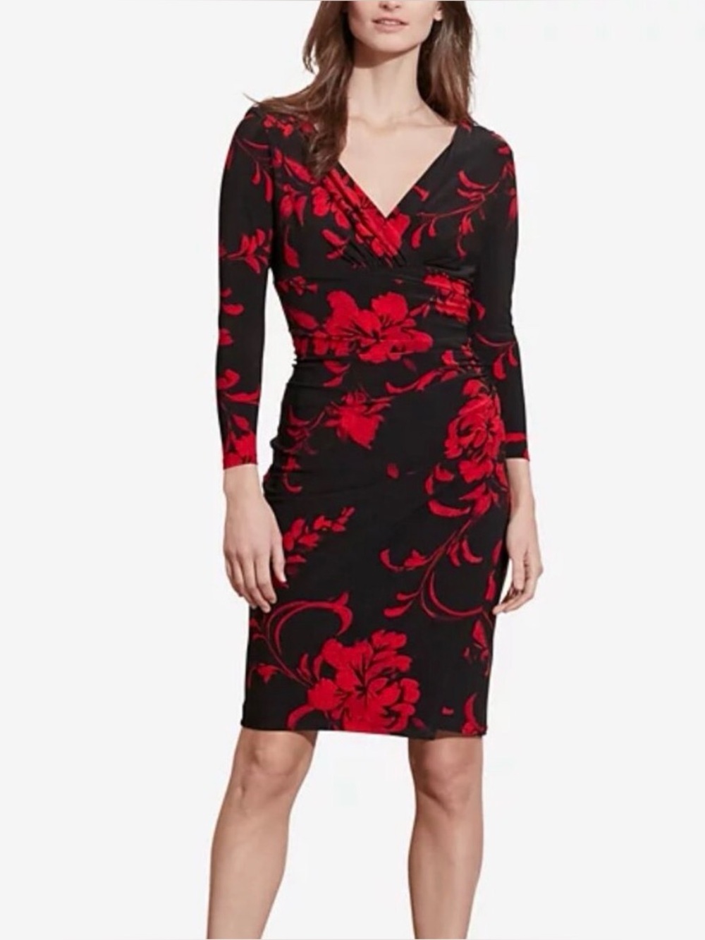 RALPH LAUREN Black Red Floral Print Long Sleeve Sheath Dress Work Holiday 4